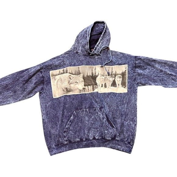 New blue stonewashed wolves hoodie by “color your life” size 2 XL XXL - Picture 2 of 5